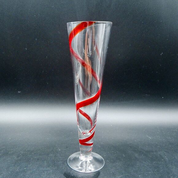 Pier 1 Imports SWIRLINE Red Tall Pilsner Beer Glasses Barware Mouth Blown 10 In - Picture 2 of 5